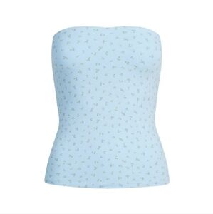 NWT Skims Cotton Jersey Tube Top Powder Blue Micro Floral - Medium